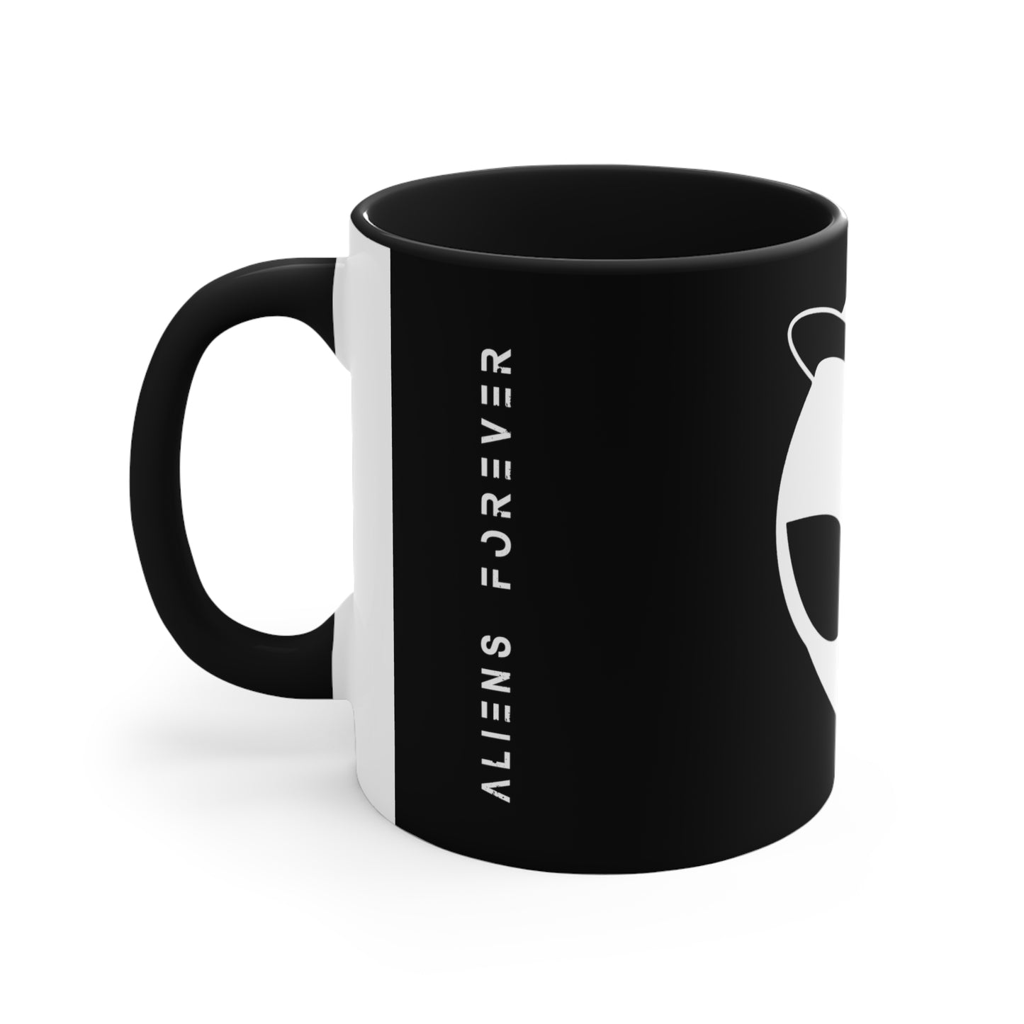 "Aliens Forever" Black x White Accented Mug, 11oz